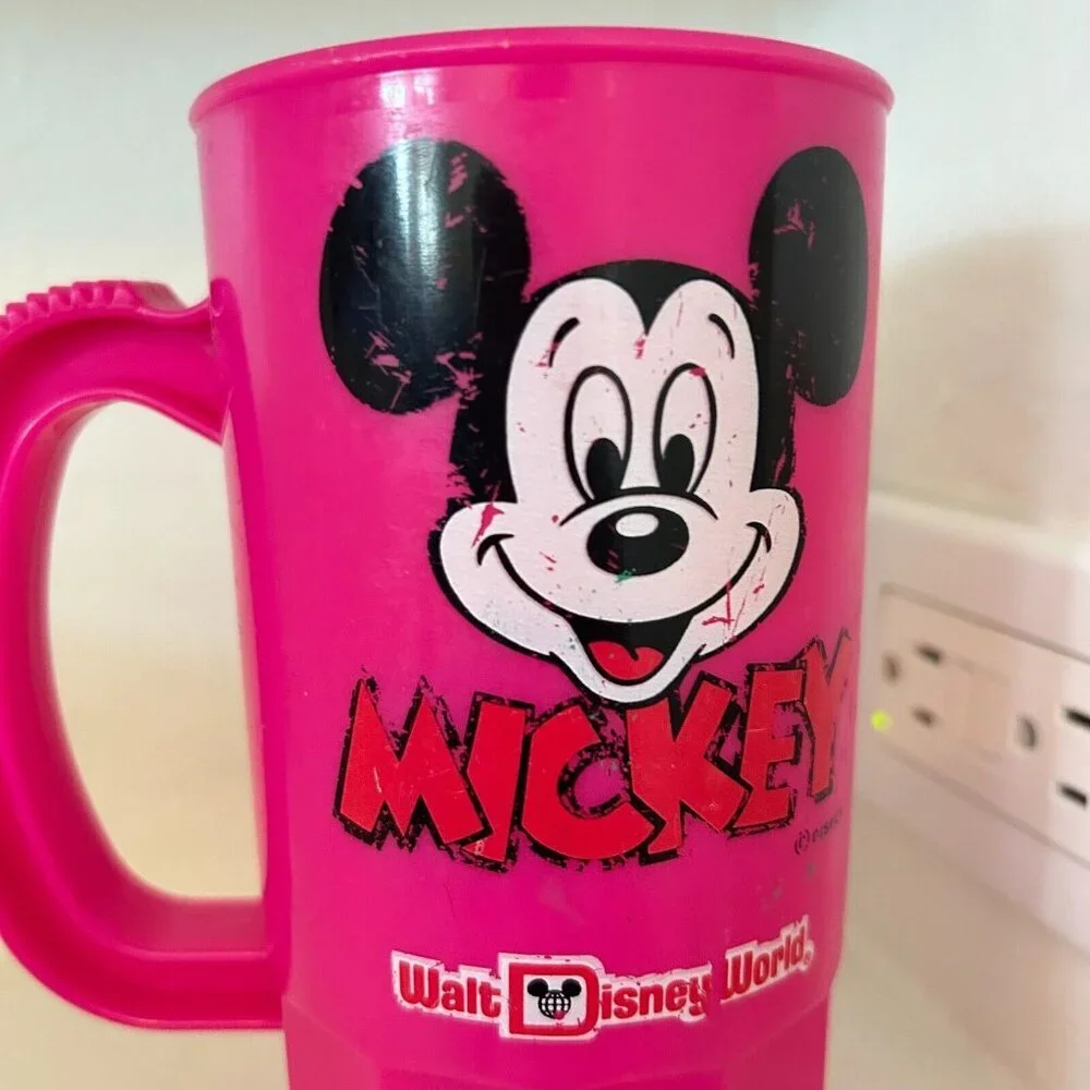 Vintage Walt Disney World Pink Plastic Cup Mickey Mouse Made in USA Super22 Mug - Picture 6 of 7